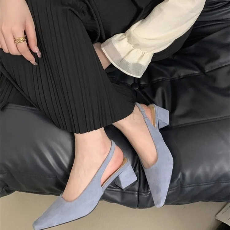 Low Sandals Wan Leather Shoes Lady 2024 Summer H Suit Fem Beige All-Mah Med Blue Low-heeled New Fi Girls C Z250304