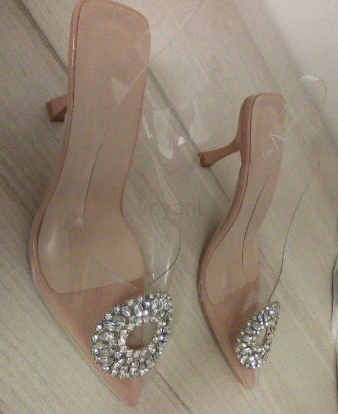 Wen Sandals Beige Square Butt Rhine Decorative Transparent High H Shoes 2023 Fi Slingback Pumps Summer Z250304