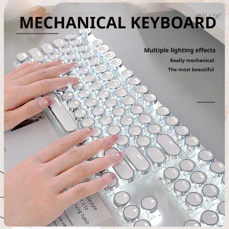 EWEADN TK100 Punk Typewriter Mechanical Gaming Keyboard 104Keys with LED Backlit USB Wired Keyboards for Windows Laptop PC Z250304
