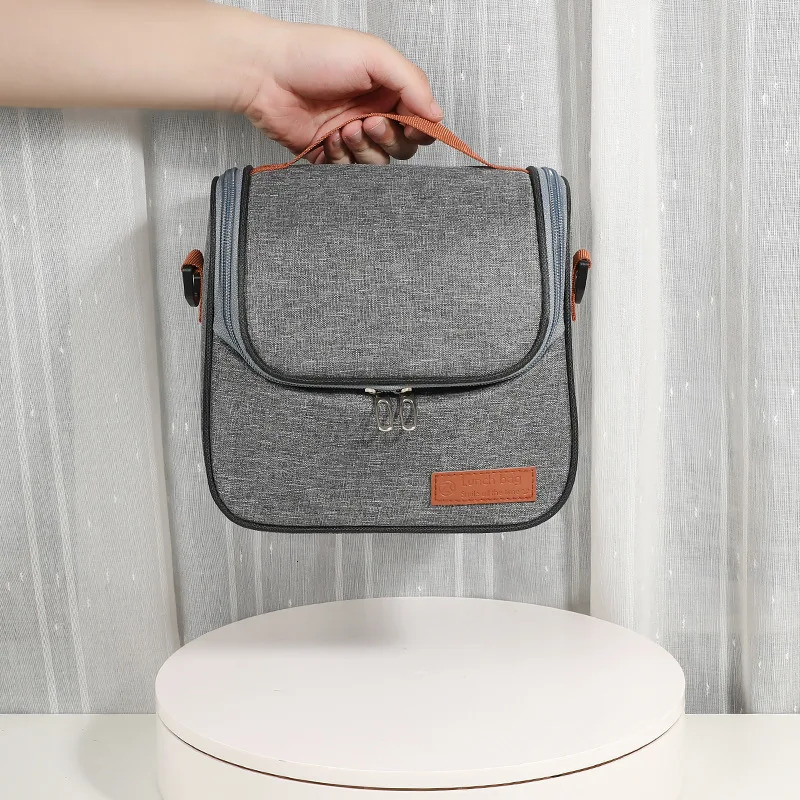 Fashion Portable Gray Tote Insulation Lunch Bag for Office Work School Korean Oxford Cloth Picnic Cooler Bags 250228