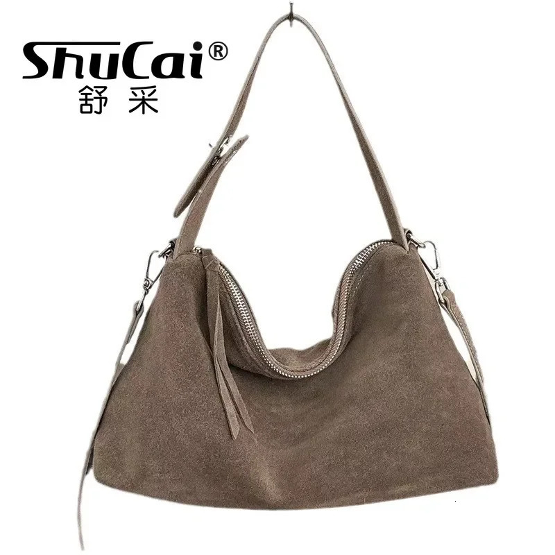 Genuine Leather Fashion Autumn Winter Boston Tote Soft Matte Suede Cow Womens Handbag Shoulder Crossbody Bag For Women 250303