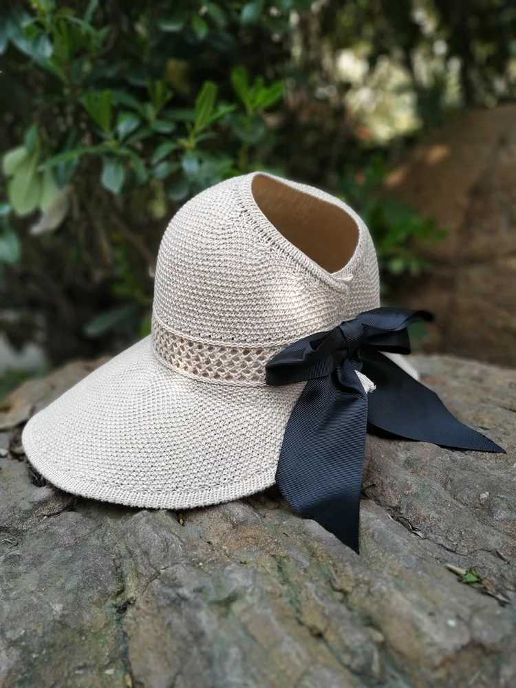 Summer Str hat with ribbon tie foldable beach hat outdoor sun hatXJ250304