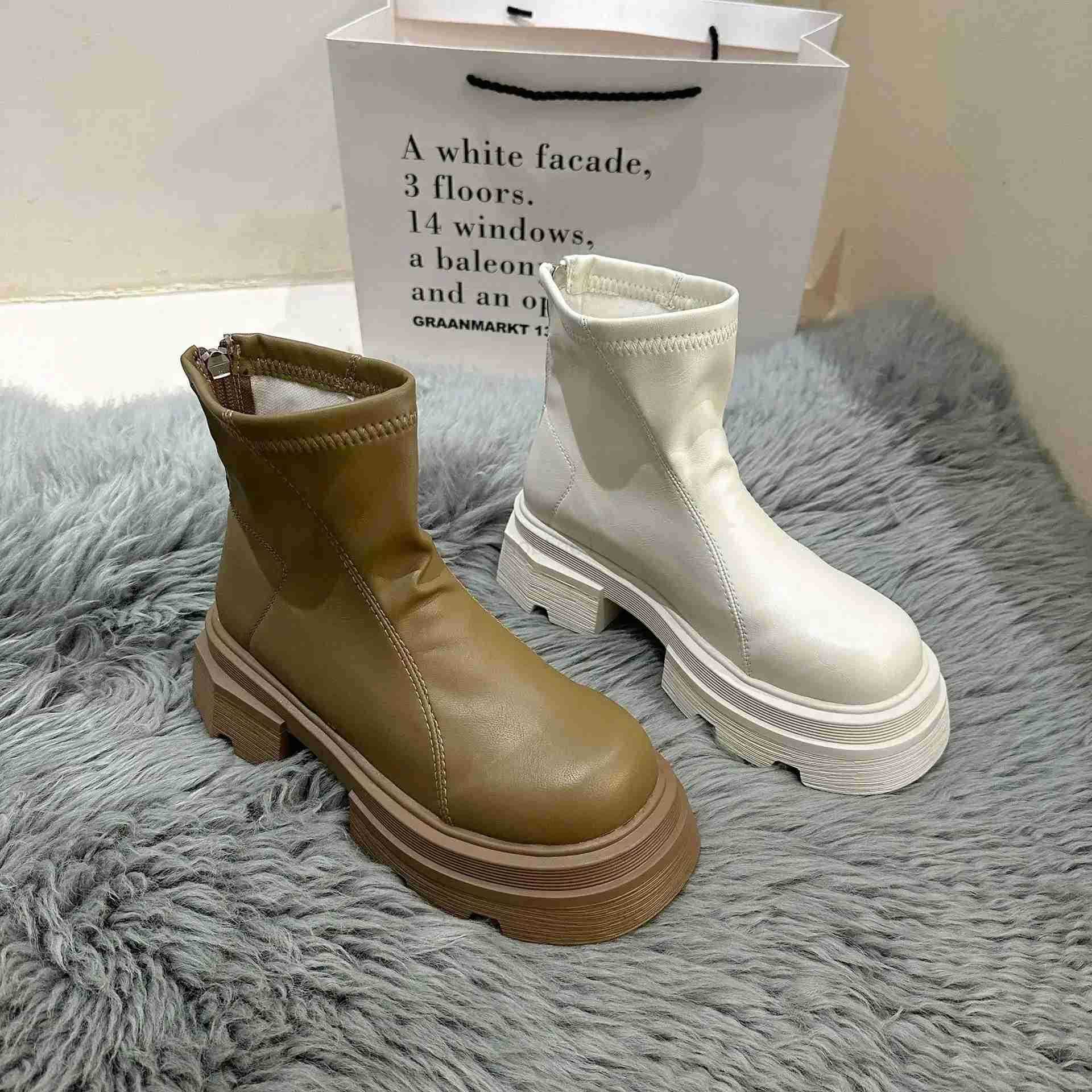 Wen Platform Ankle Boots Fion Ladies Thick Sole Round Toe Ankle Boots Short Boots Winter Motorcycle Boot Bottine 2024 Z250304