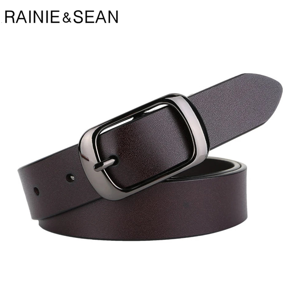 RAINIE SEAN White Belt Women Cowskin Genuine Leather Women Belt High Quality Buckle Ladies Belts for Jeans 110cm 250227