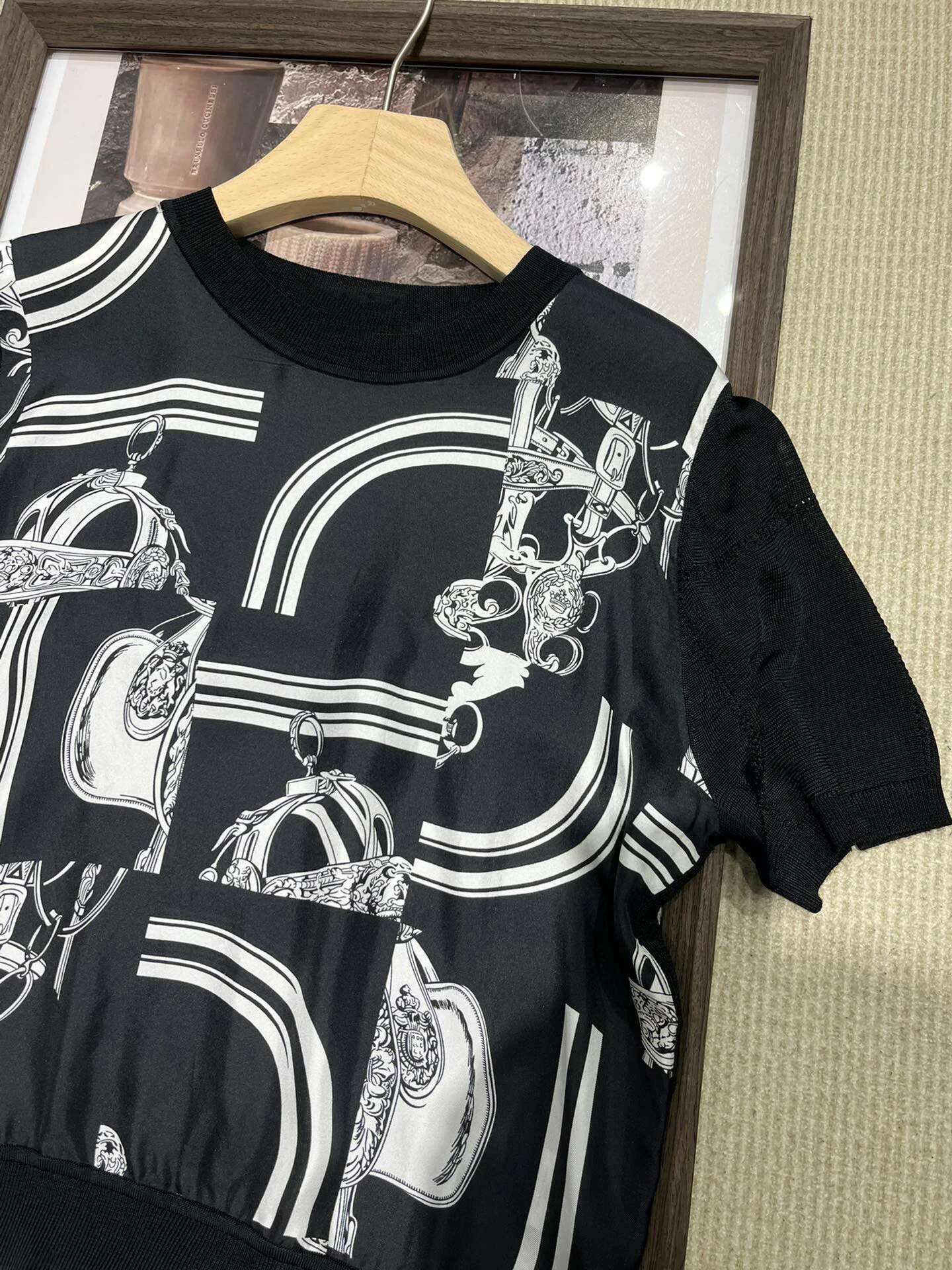2024 Spring 24Ss New Fashion Chain Knitted Print SILK Designer Tee T Shirts Top Brand Clothing For Women