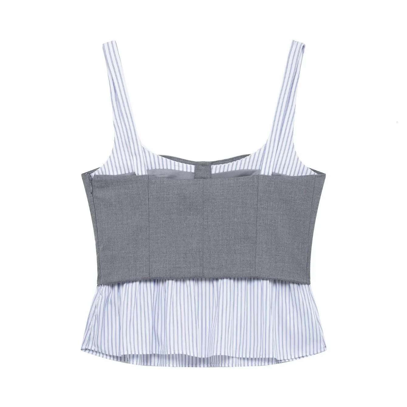 2025 Taop&Za2025 Spring New Gray Series Striped Splicing Strap Top High Waist Mini Skirt Set