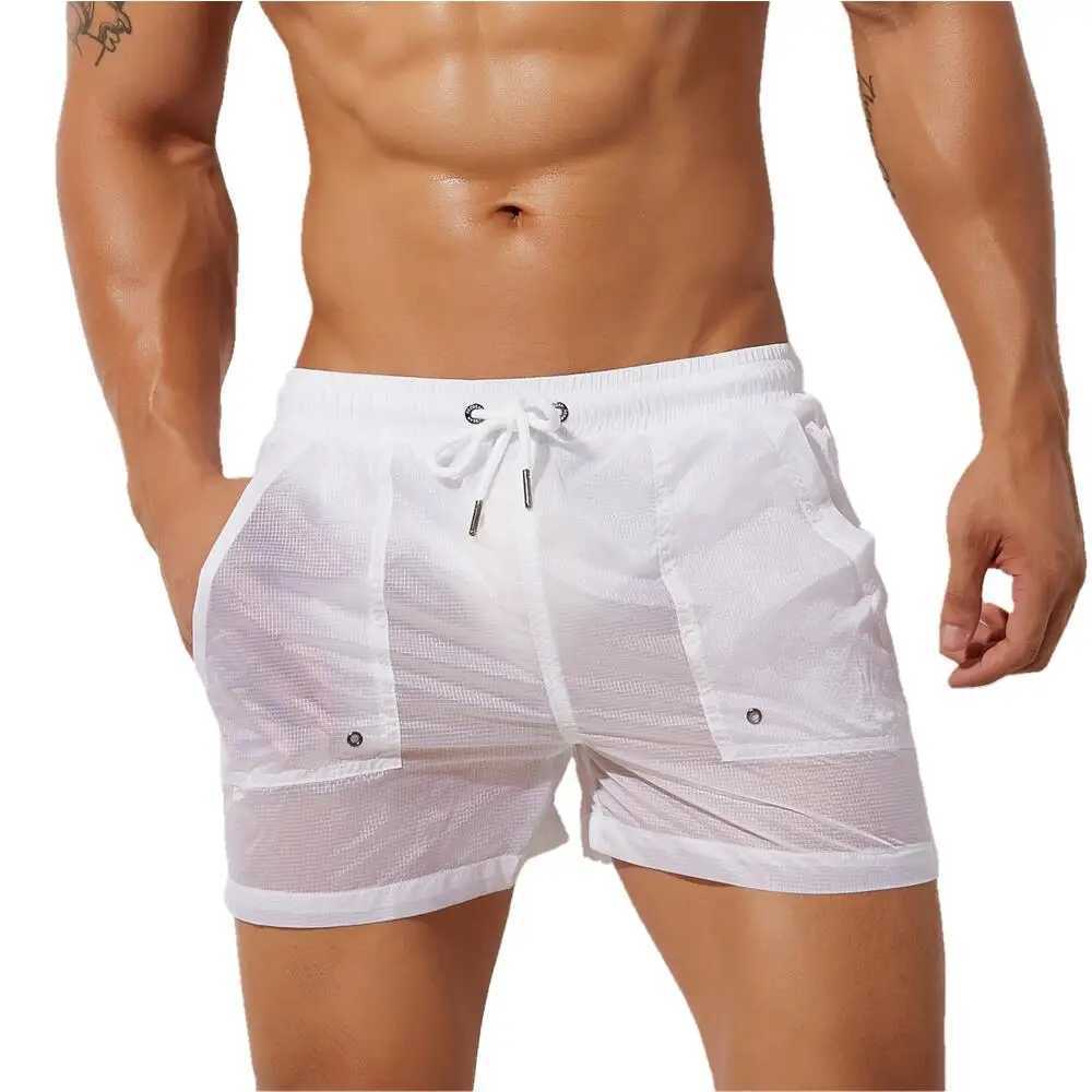 Summer Board Shorts Mens Beach Surfing Shorts Sexy Transparent Nylon Quick-dry Shorts Aquatics Gyms Bathe Swim Shorts M250304