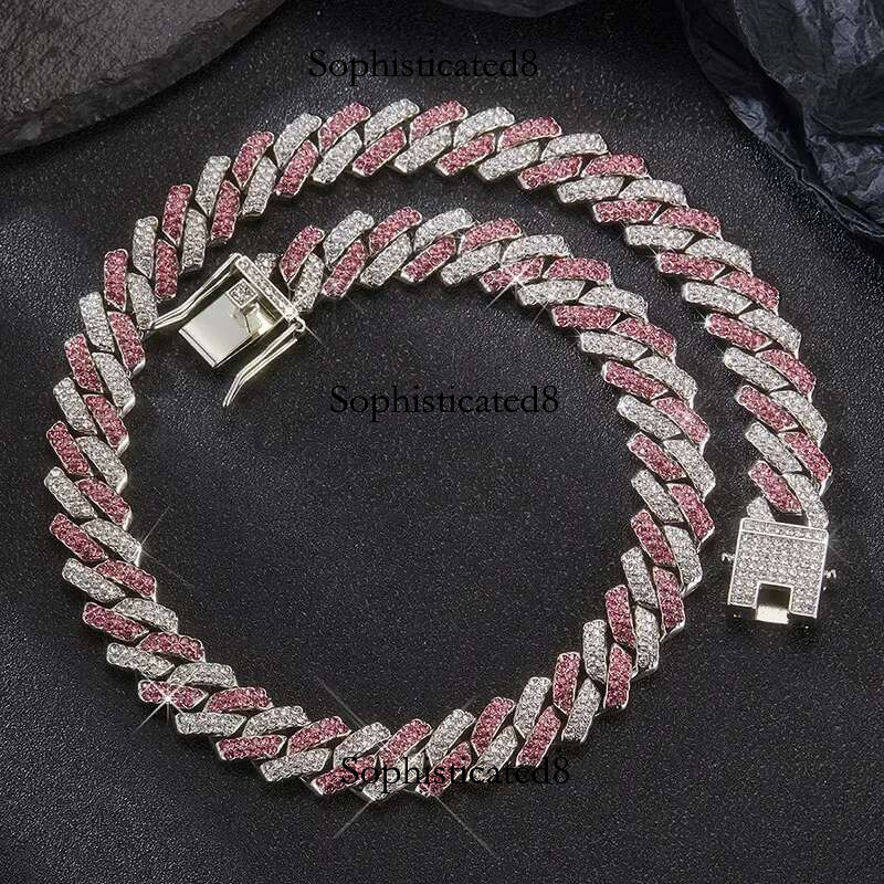 14Mm Sparkg Rhies Men's Cuban Chain, Miami Rap Hip Hop Bracelet Neck Chain Jewelry Accessories Gift