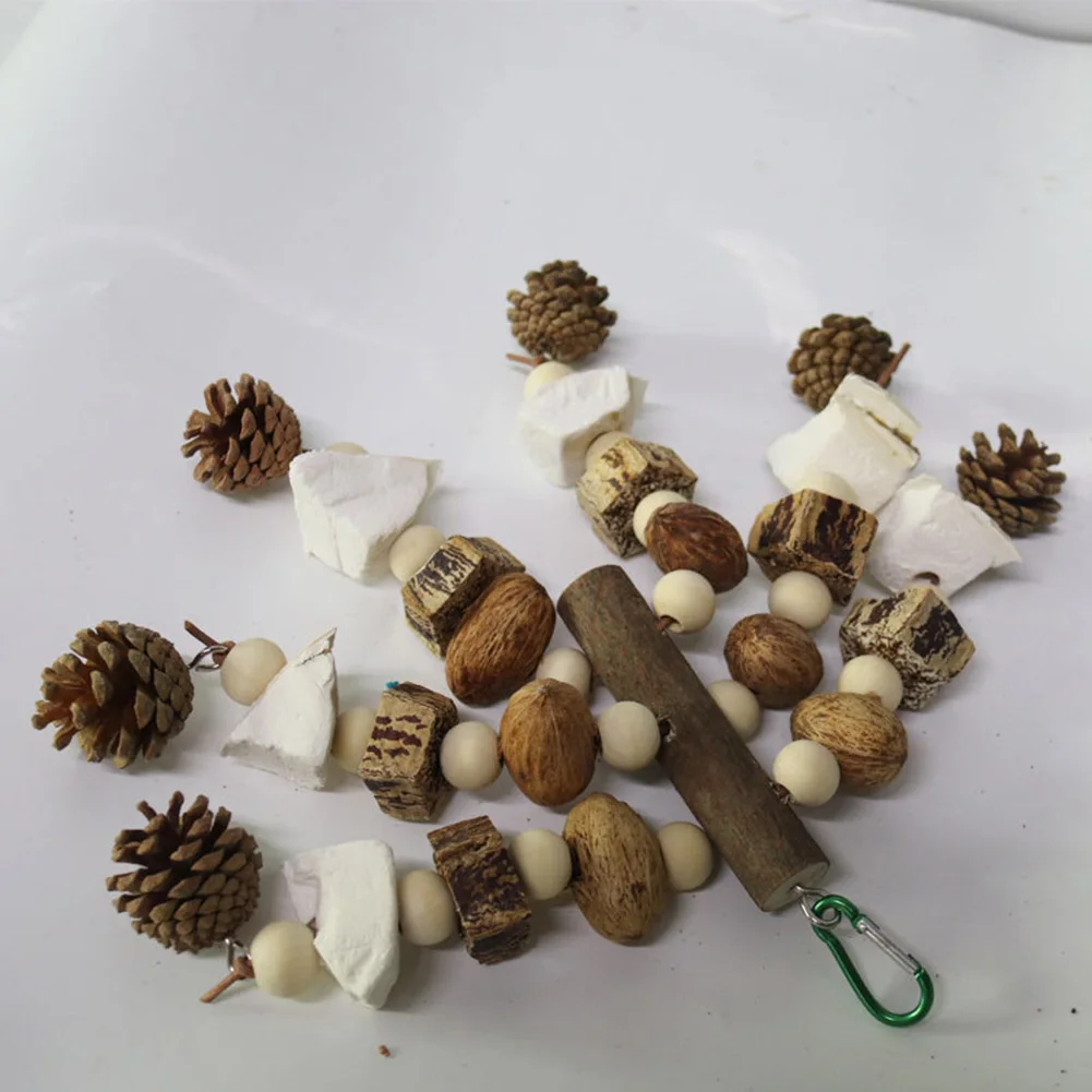 Bird Toys with Pinecones Cuttlefish Bones Beech Wood Nuts Teething Chew Toy For Parrot Parakeets Cockatiels Love Birds Supplies