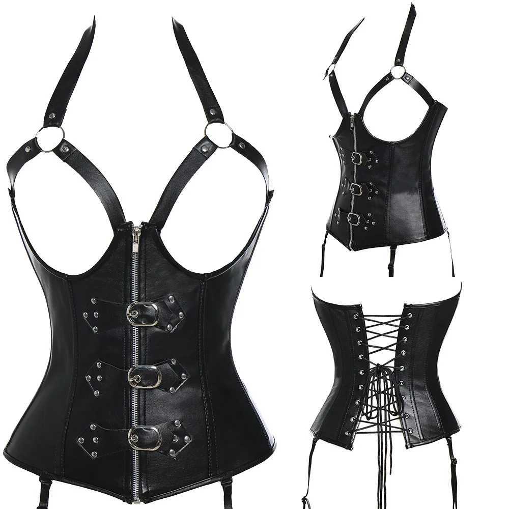 Sexy Plus Size Steampunk Gothic Corset Bustier Steel Boned Leather Waist Trainer Corset Bustier Waist Cincher Shaper CorseletXJ250304
