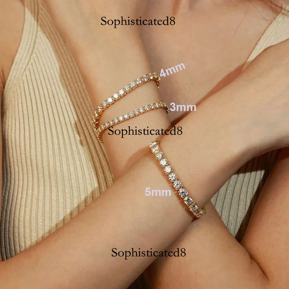 2-6.5mm Real Moissanite Tennis Bracelets for Women Man Sterg Sier Plated White Gold Bracelet Sparkg Wedding Jewelry