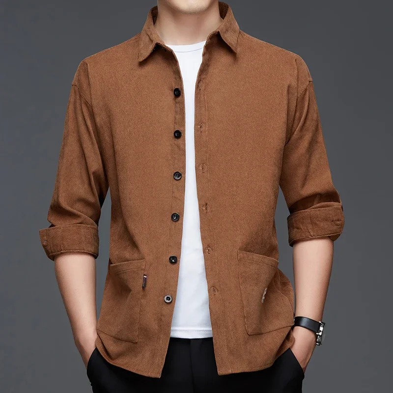 mens casual and fashionable long sleeved workwear shirt solid color comfortable and breathable all season top 250227
