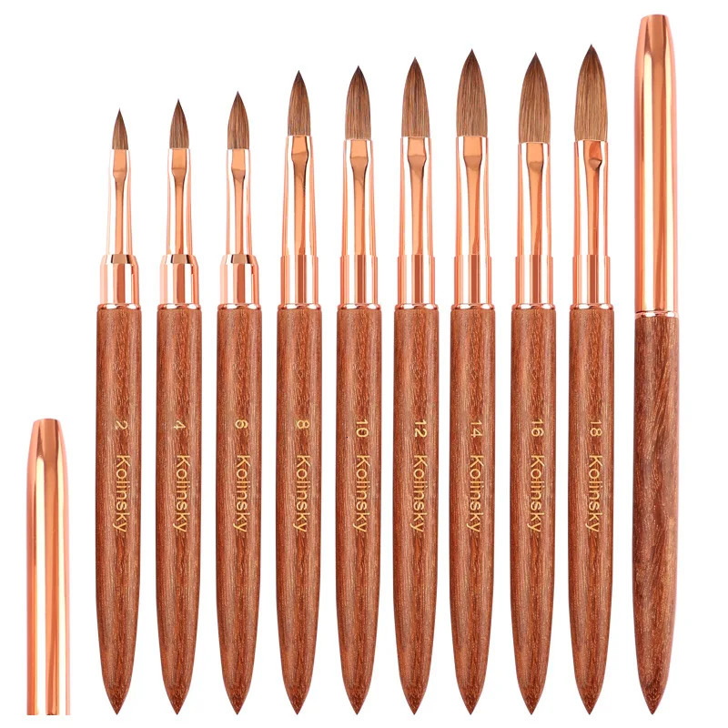 1PC Kolinsky Sable Acrylic Nail Art Brush Nail Extension UV Nail Gel Carving Pen Brush Flat Round Red Wood Acrylic Brush 250304