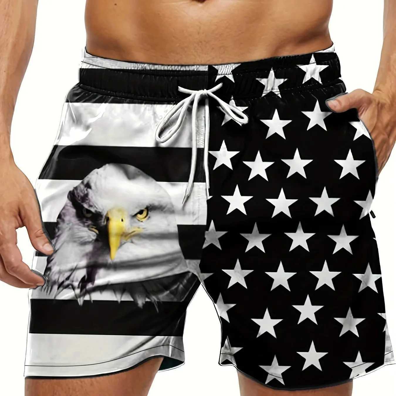 American Flag Print Swimwear Shorts Summer Mens Beach Shorts Breathable Short Quick Dry Sport Shorts Joggering Men Short PantT250304
