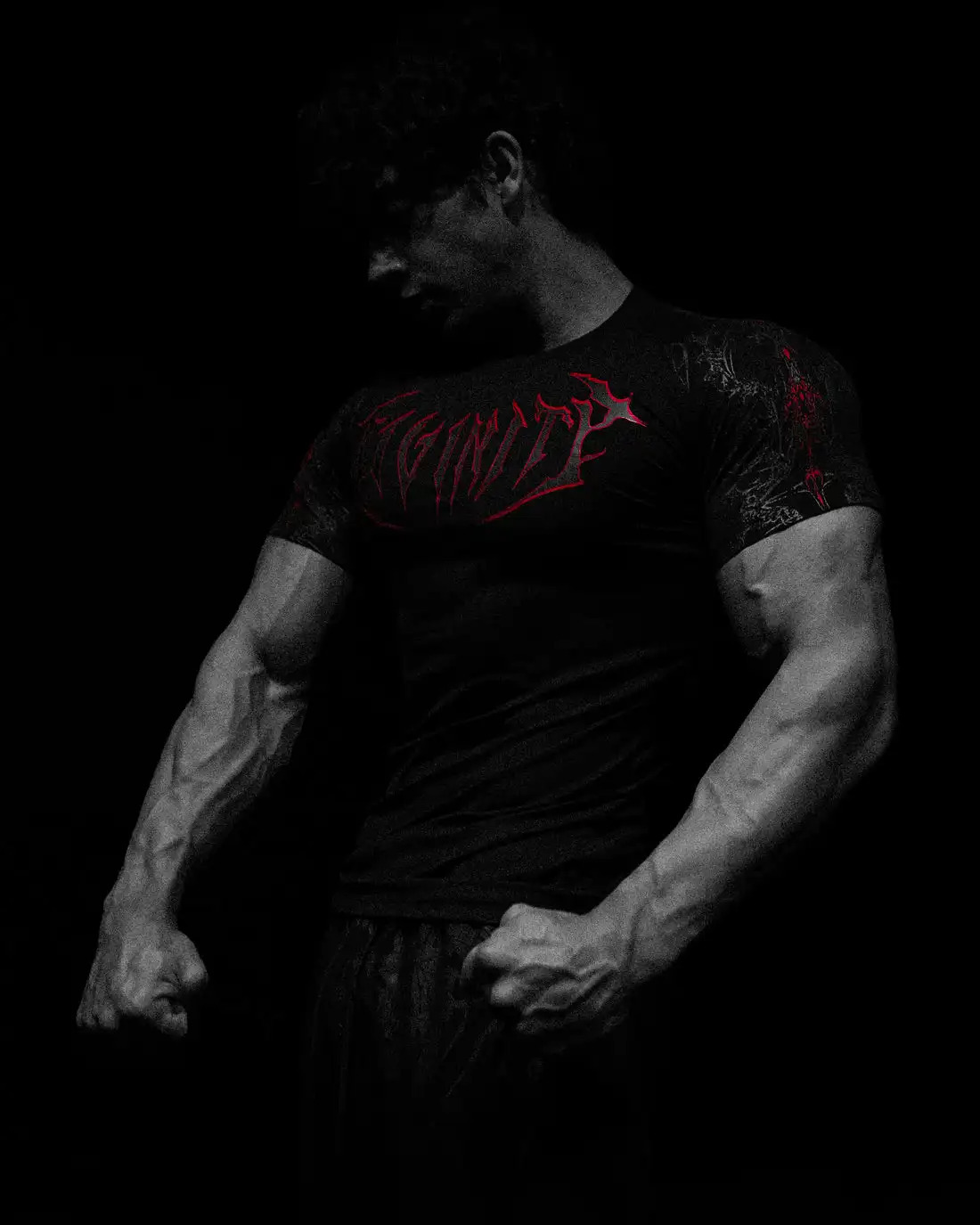 Breathedivinity Compression Shirt Short Sleeve Tops Muscle GYM Fitness Mock Neck in Black Wolves Club Y2K 250303