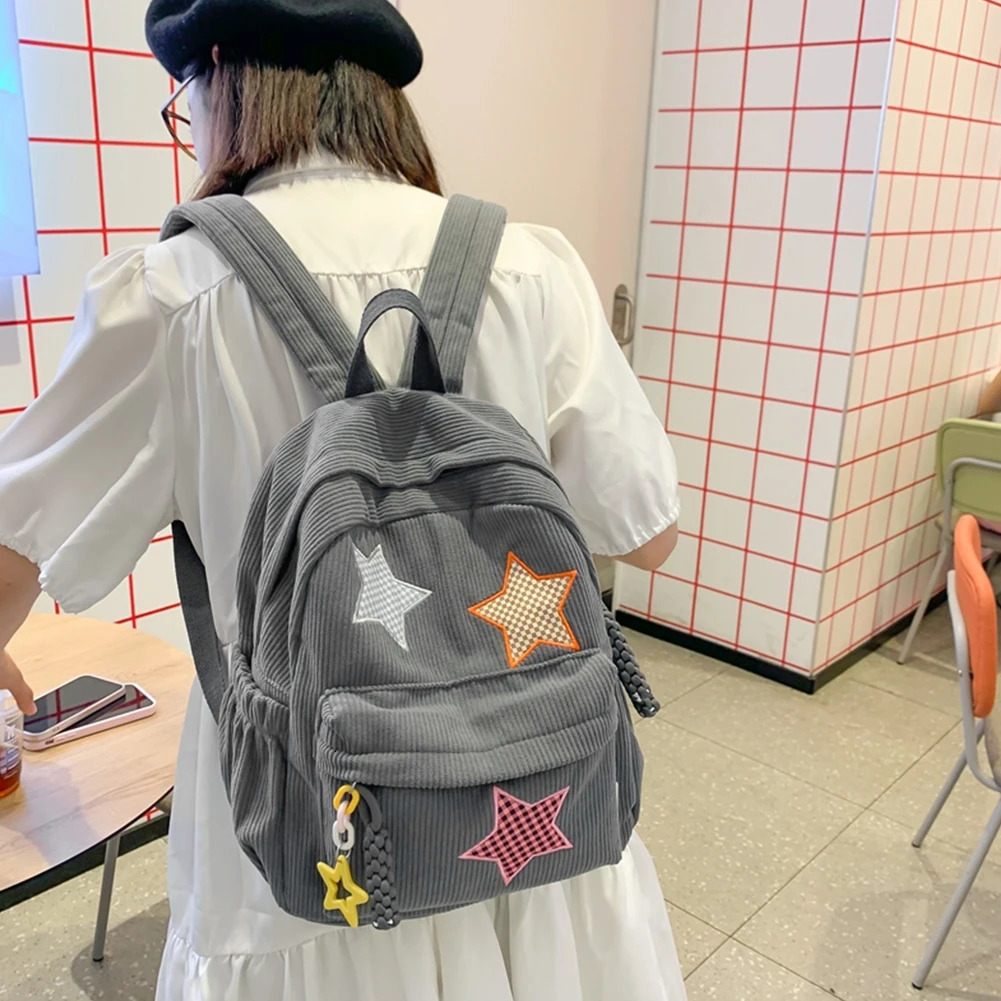Ship from US Star Backpack for Women Daypack Corduroy Cute School Bags Girls Student Book Bag Schoolbag Kawaii Knapsack Campus 250304FBB