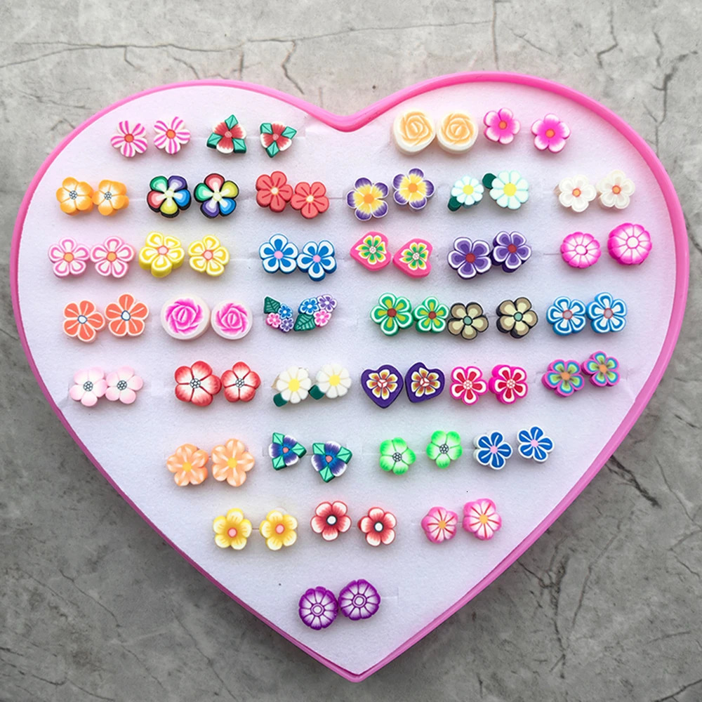 36 Pairs Antiallergic Color Resin Butterfly Stud Earrings for Girls Fruit Animals Ear Studs Set Mix Women Jewelry Kids Earrings 250304