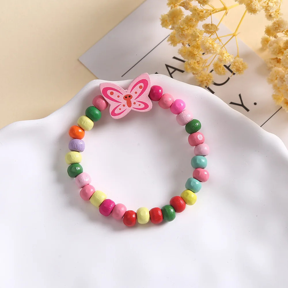 50Pcs/Set Cartoon Children Wooden Beads Color Bracelet for Girl Birthday Party Favors Baby Shower Guest Gifts Pinata Fillers 250304