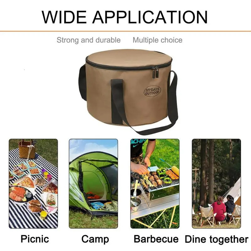 Ship from US Camping Bag Cutlery Pouch Utensil Organizers Portable Pot with Zipper Large Capacity for Picnic Storage 250304FBB
