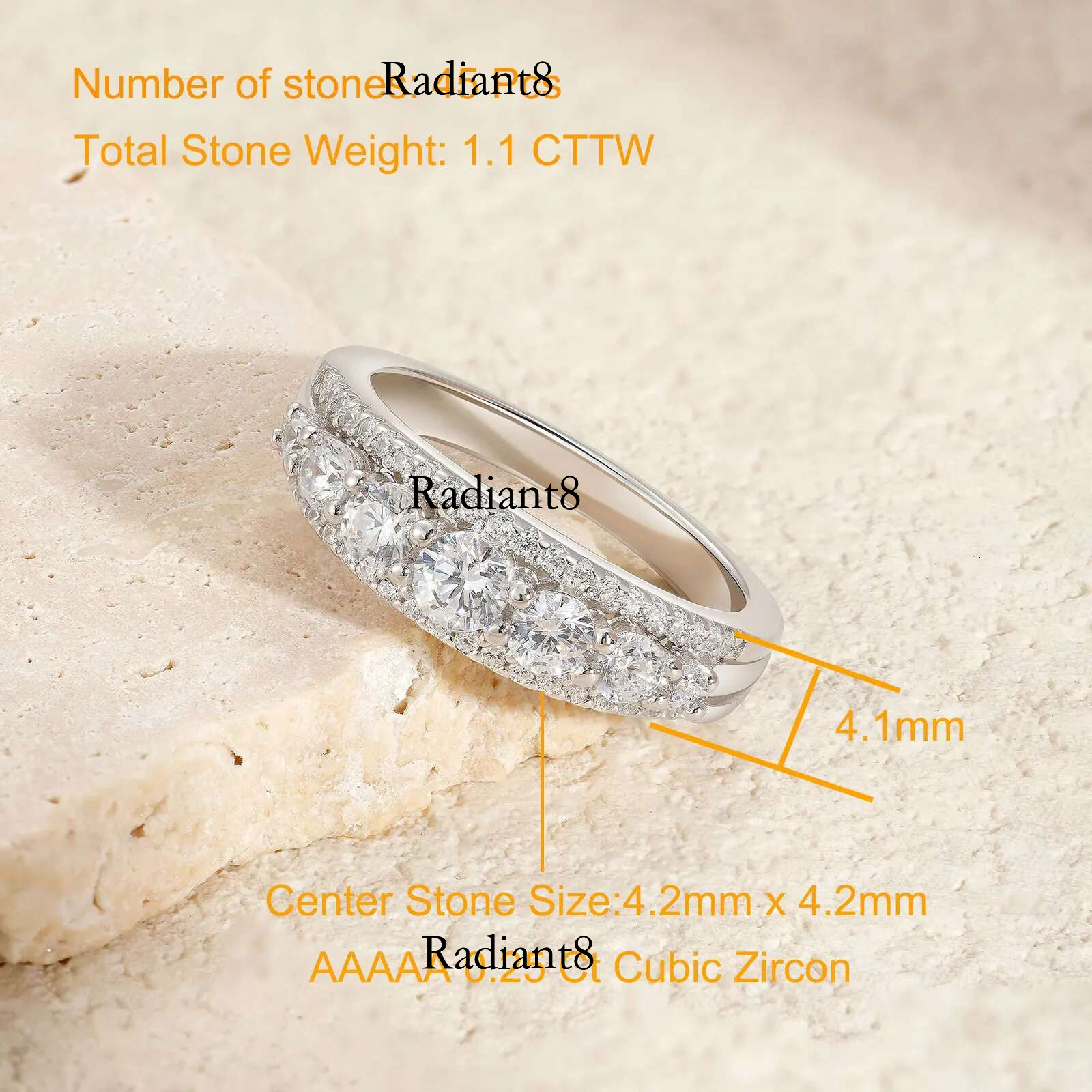 Newshe Sterg Sier Eternity Ring Wedding Band for Women 1.1ct Round White AAAAA Cz Size 4-13