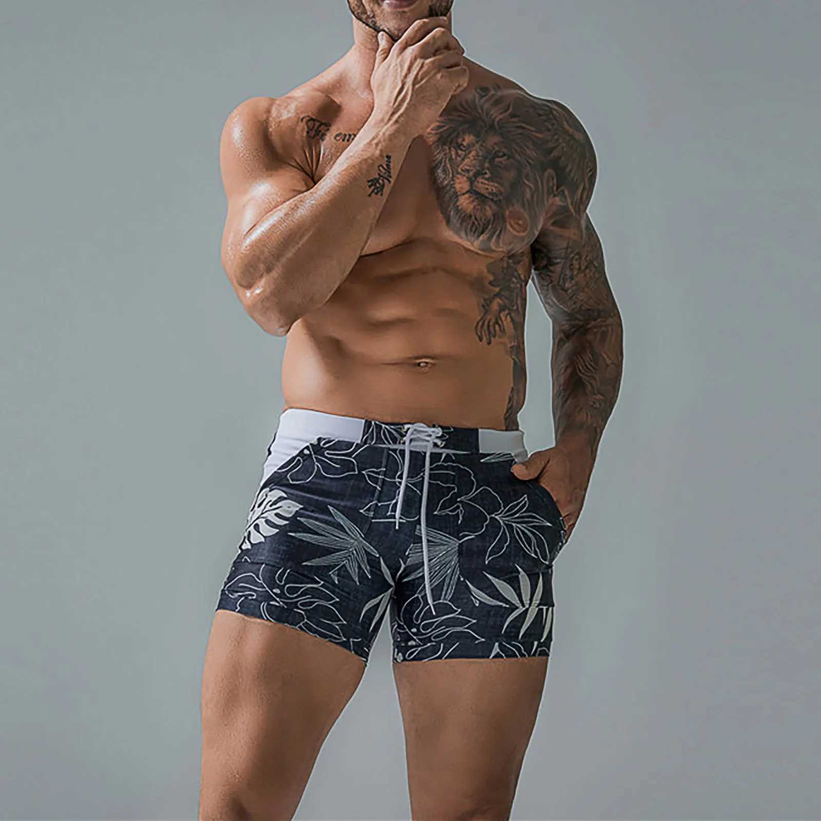 Mens Swim Trunk Swimwear Bathing Suit Swim Brief Square Leg Board ShortT250304