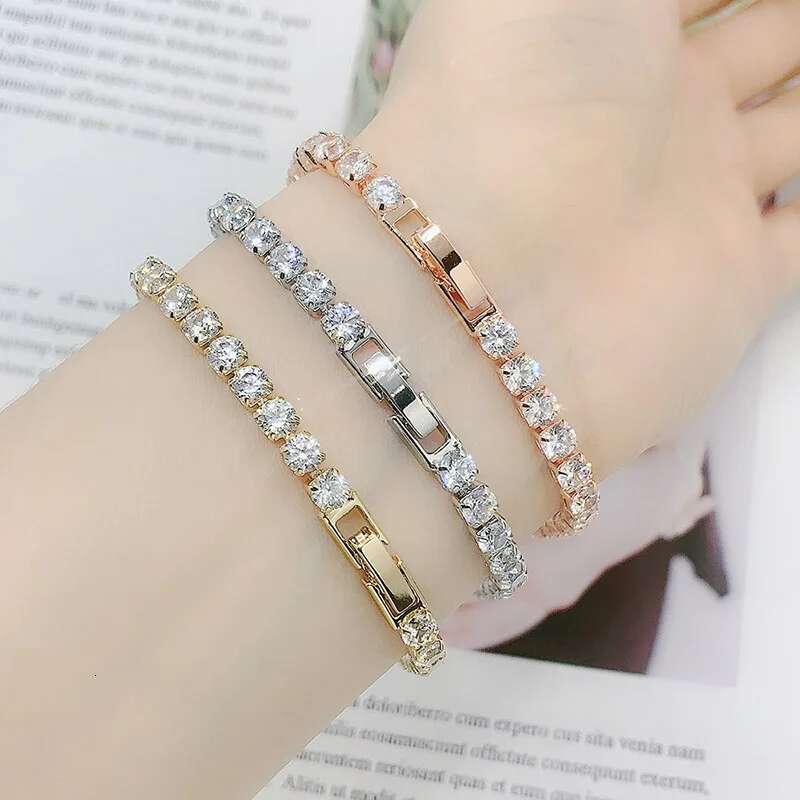 Women's Tennis Bracelet Hip Hop Trendy AAA+ Cubic Zirconia Sier Color Teen Girl Crystal Chain on The Hand Wedding Jewelry H086