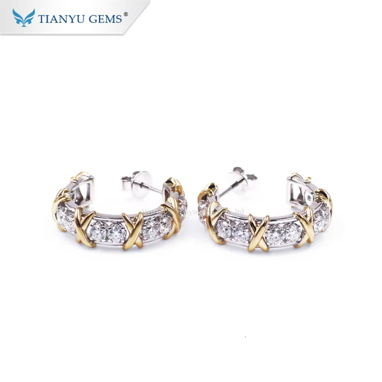 Tianyu Fine Piercing Jewelry Custom12mm 14mm Women White hies 10k 14k Gold Moissanite Dia Hoop Earrings Set