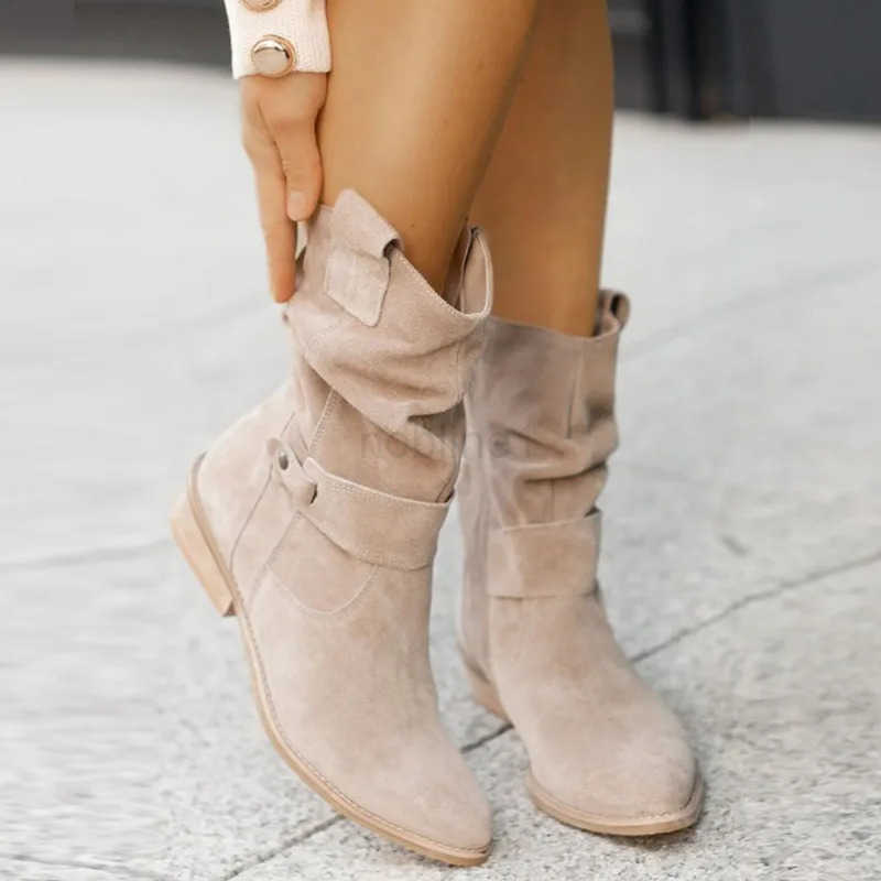 Wern Cowboy Boots 2025 Wen Ankle Boots Low H Suede Boots Metal Buckle Side Zip Size 43 Short Booties Lady Shoes Z250304
