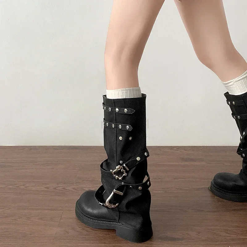 Designer Wen Trouser Legs High Boots Fion Punk Style Shoes Autumn Winter Thick Heel Ladies Knight Long Booties Z250304