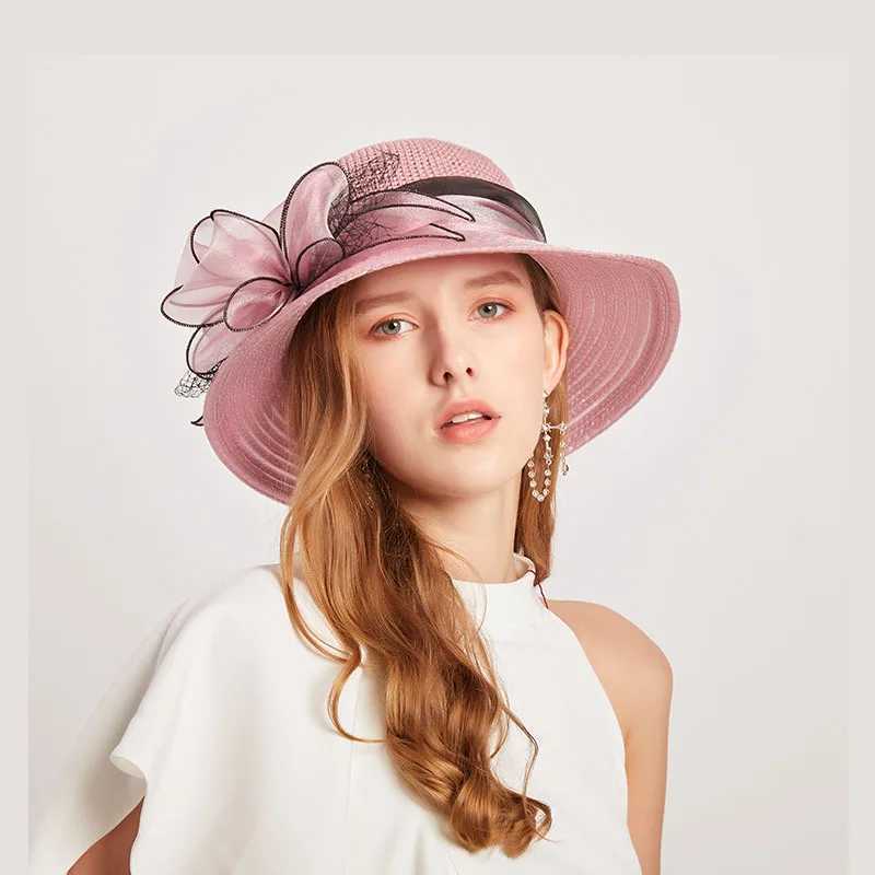 Womens summer hat Organza flower mesh sun hat vacation beach hat wide brimmed sun hat sun protection sombreros de mujerXJ250304