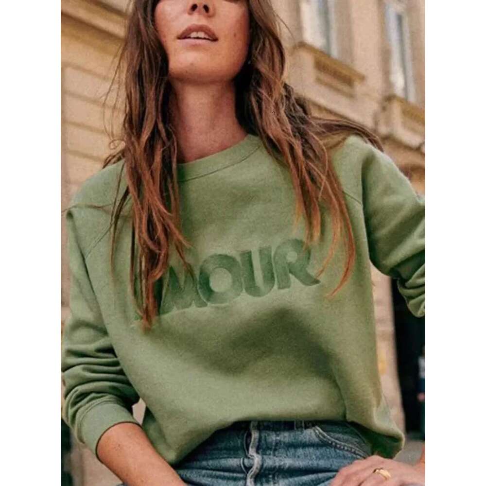 Women Letters Sweatshirt Tops 2025 Spring New Ladies O-Neck Long-Sleeved Casual Pullover Top All-Match