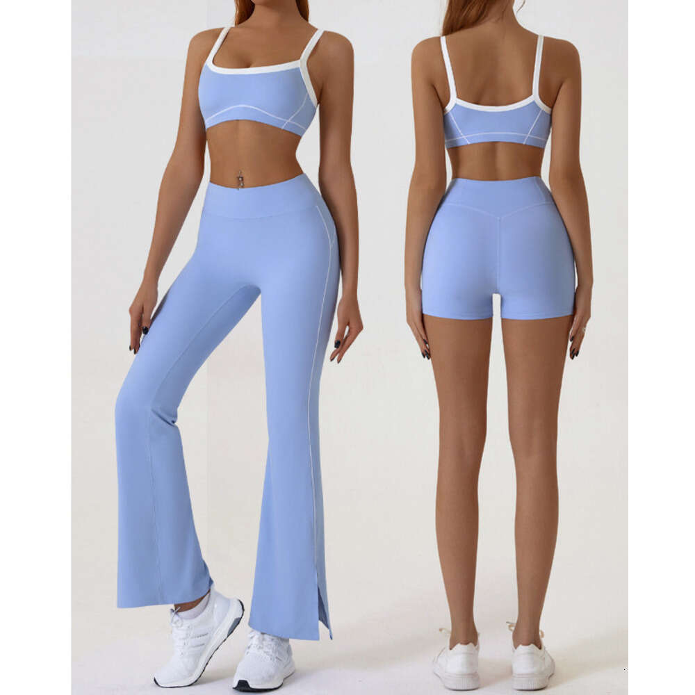 New European and American nude tight outdoor sports suit with thin shoulder contrasti colors, gerie straps, yoga clothes, 2025 new casual fashion tren