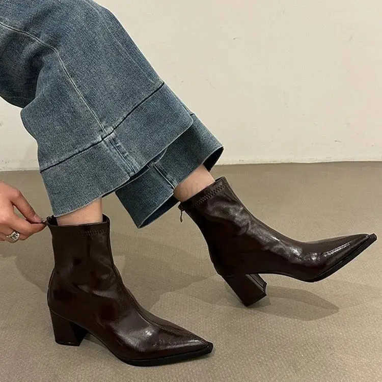 White Ankle Boots Boots-Wen Fem Shoes Winter Footwear Low 2025 High Heel Ladies Pointy Autumn Pointed Toe Pumps Winter Boot Z250304