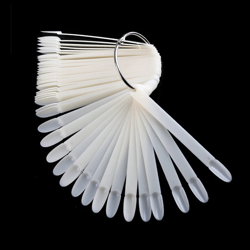 50Pcs Nail Sticks with Ring Fan Shape Art Polish Display Tips False Sample Practice 250217