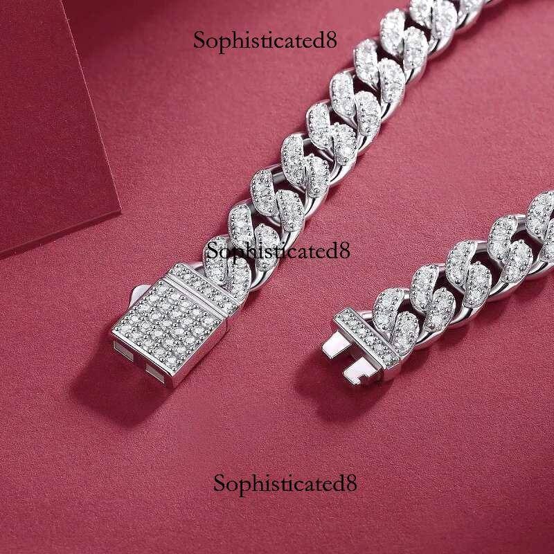 New 6/8mm Hip Hop Jewelry Men's Bracelet Unisex Full Moissanite Cuban Chain Sier Plated Gold With GRA