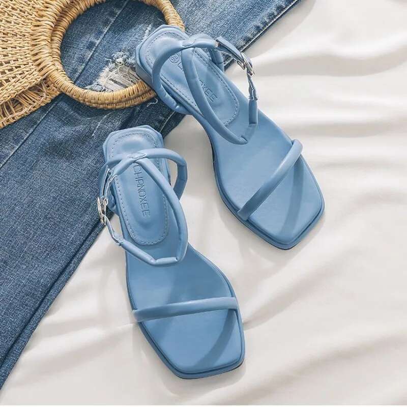 Women Comfort Shoes Clear Heels 2025 Sandals Female Beige New Low Girls Medium Sexy Summer Fashion sandals for female