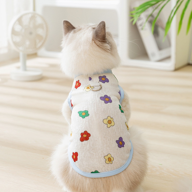 Adorable All - over - printed Net - like Harness Jackets for Kittens in Spring and Summer. Thin - cut, Anti - shedding Garments Ideal for Si