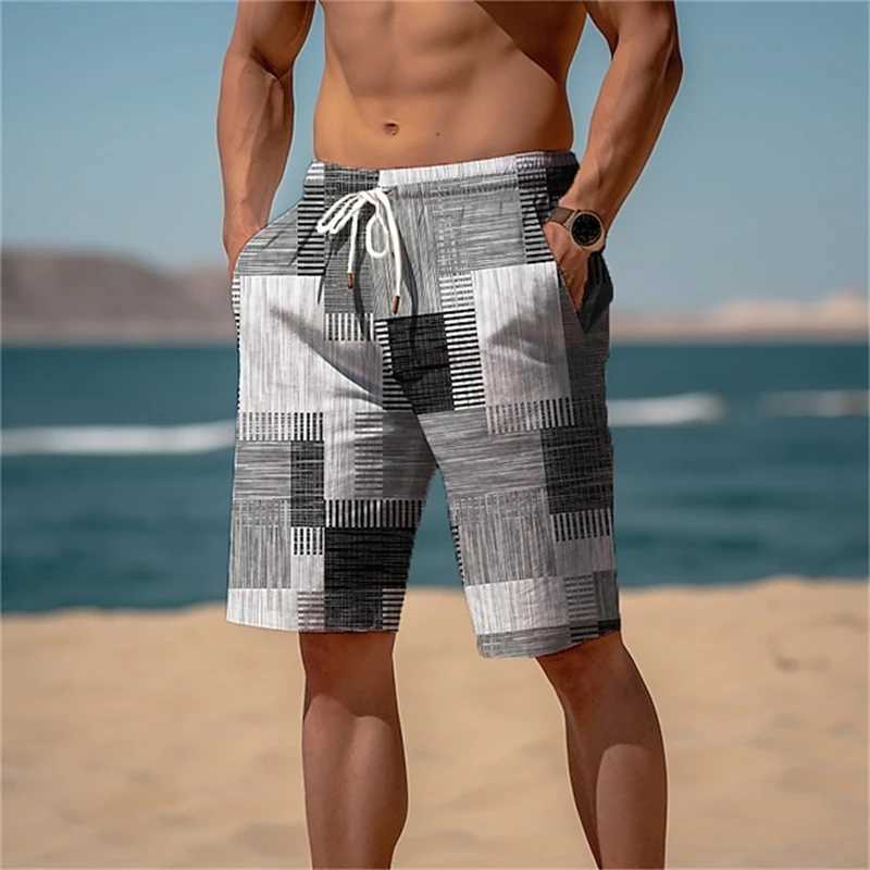 2024 Summer Hawaiian Beach Shorts Holiday Casual Colorful Plaid Print Sportswear Quick Drying Trunks Ice Shorts Hawaii SwimsuitT250304