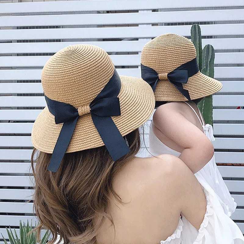 Summer Str Hat Ribbon Bowknot Travel Beach Sun Hat Women Foldable Cs Panama Beach CXJ250304