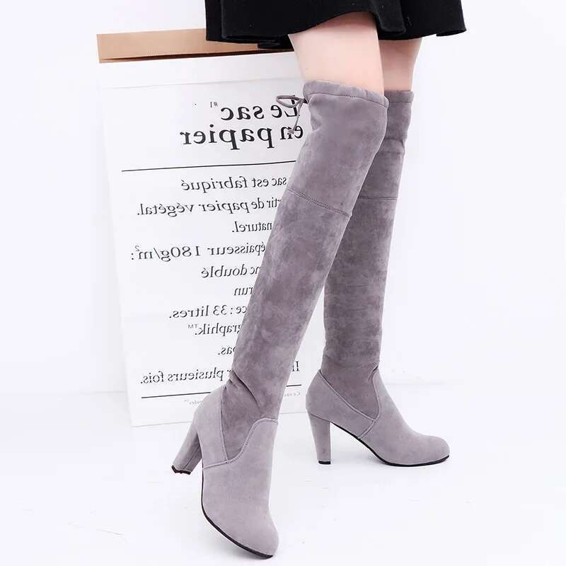2025 OVERThe Winter Knee Women Stretch Fabrics High Heel Slip on Shoes Pointed Toe Woman Long Boots Size Plus Size34-43