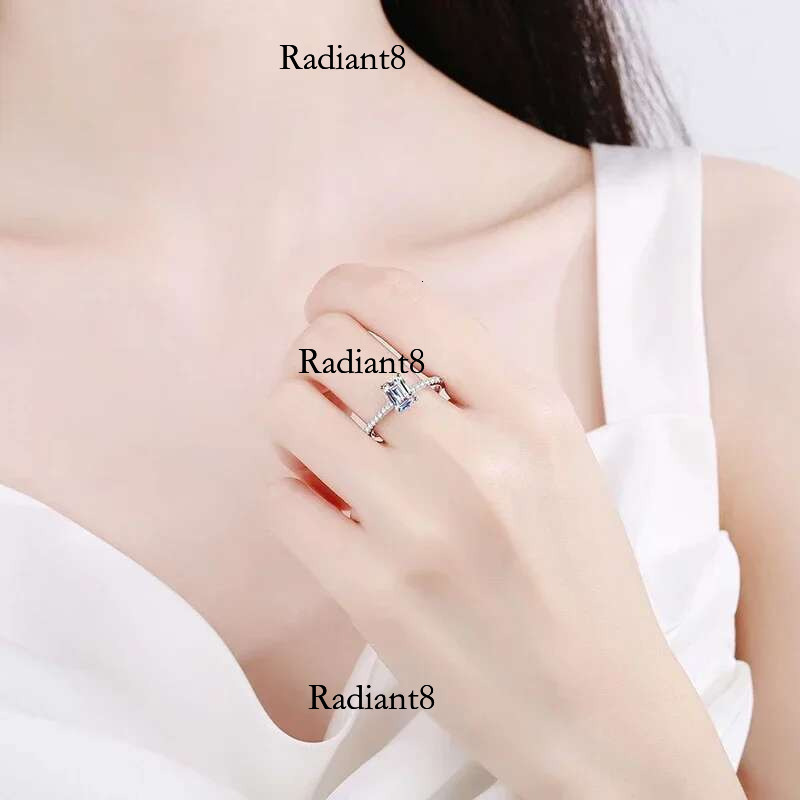 NeeTim1CT Moissanite Ring for Women Emerald Radiant Cut Dia Wedding Sier White Gold Plated Rings With GRA Certificate