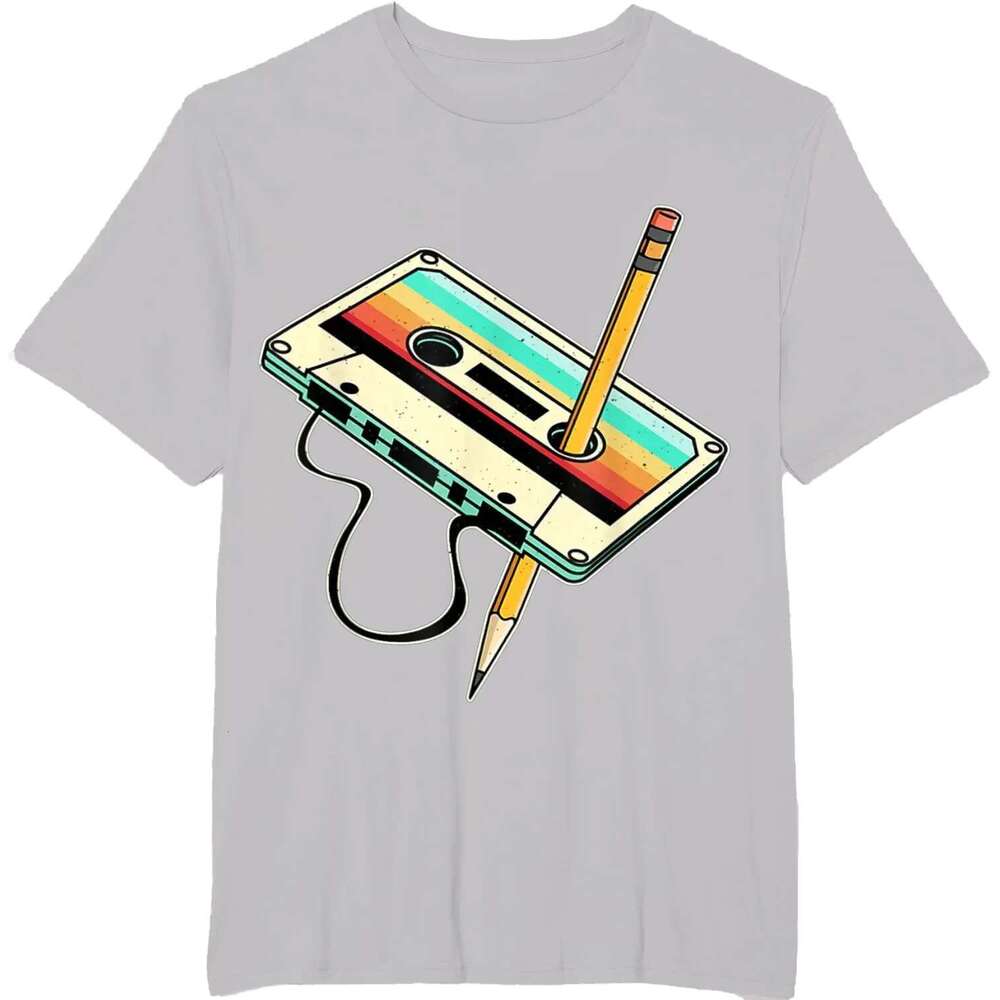 80s Cassette Tape Pencil 1980s Retro Throwback Music T-Shirt Men Clothing Vintage T Shirt Camisetas