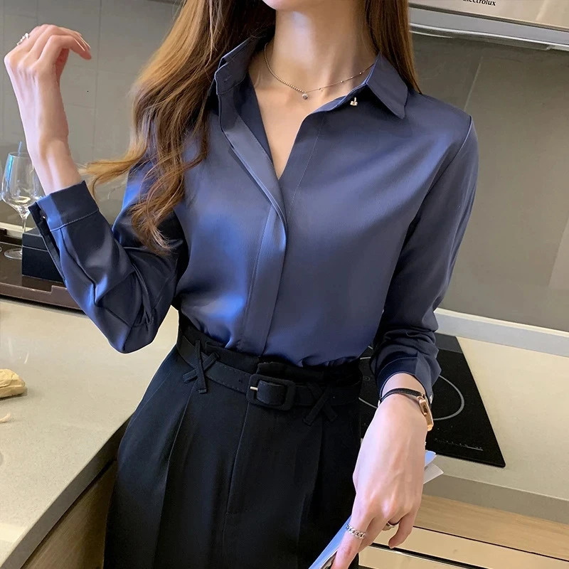Silk Womens Shirt Long Sleeve Fashion Woman Blouses Satin Top Female Shirts and Blouse Basic Ladies Tops OL Women Clothing 250303
