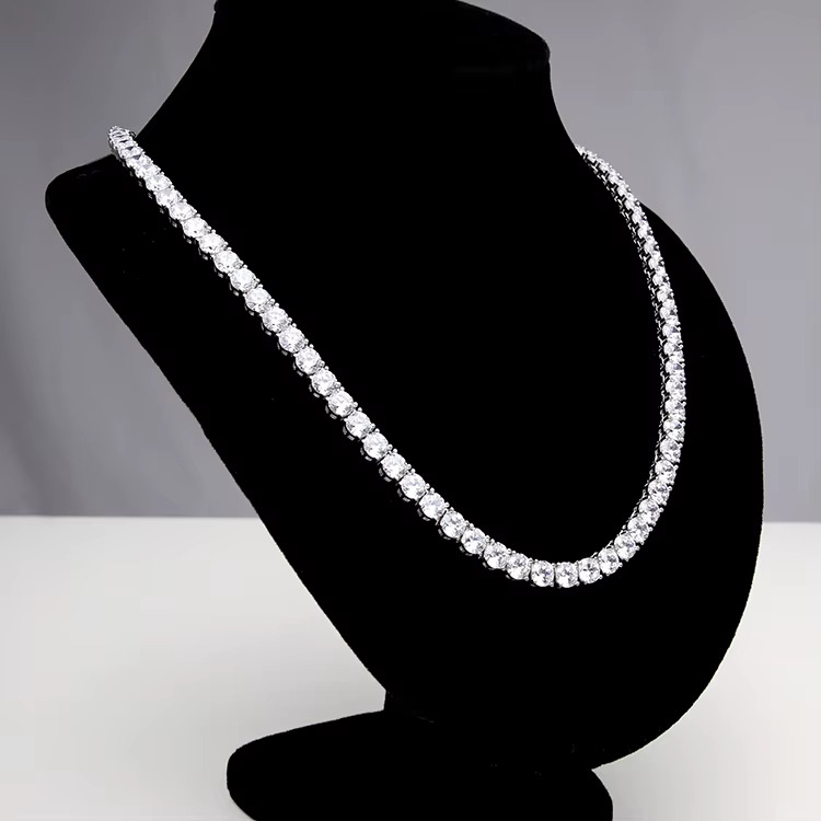 Celebrity Trendy 24-Inch Sier Tennis Necklace Women with 6mm Dia CZ Hiphop/Rock Style k Chain for Weddings Gifts