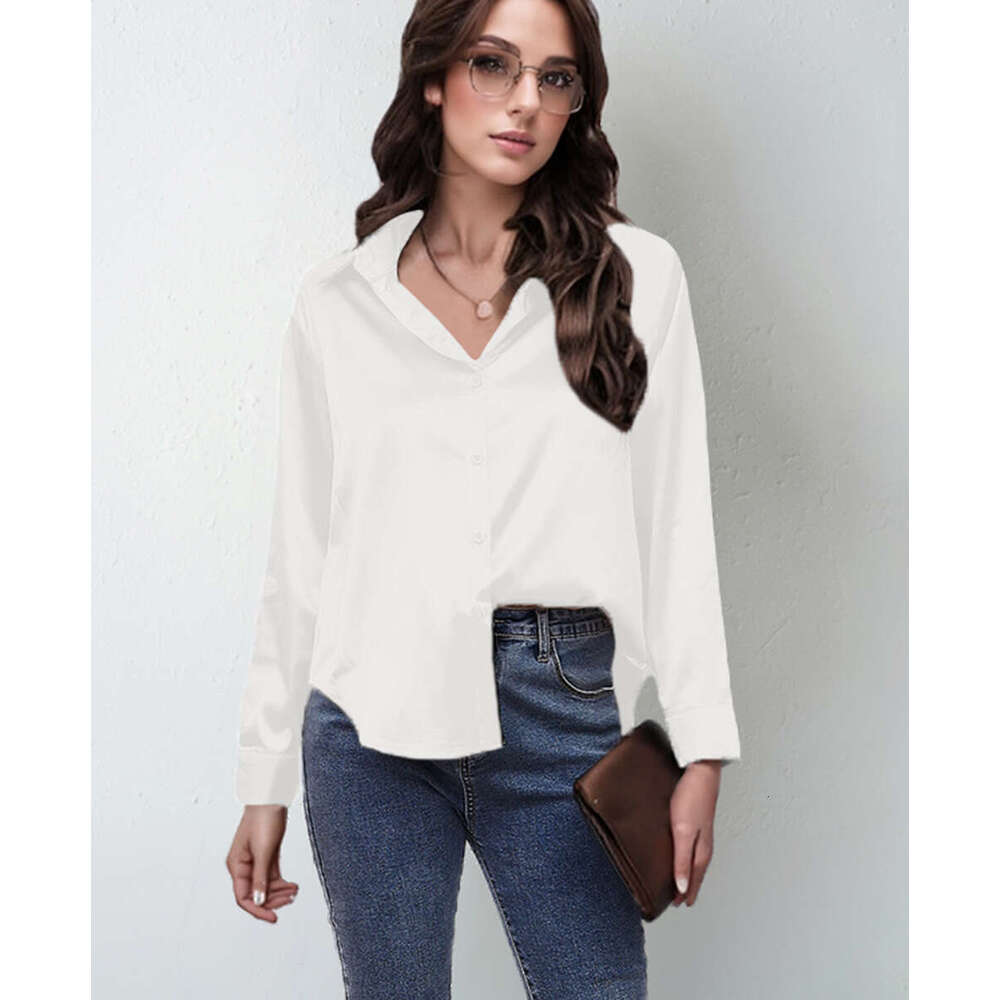 Spring and summer new color satin imitation silk long sleeved shirt, top, women's clothing