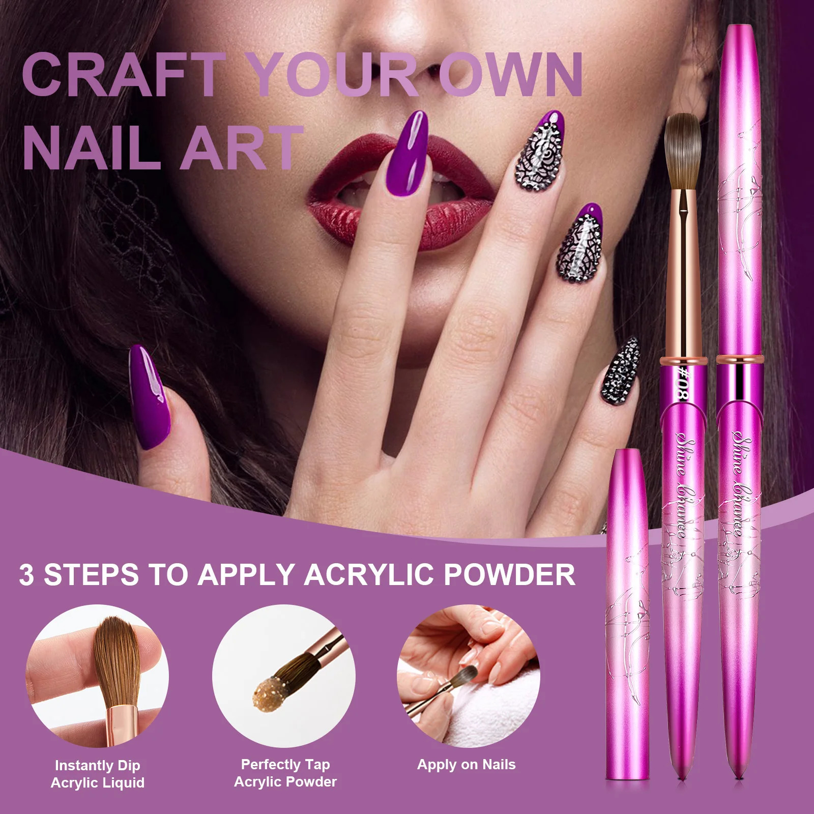Kolinsky Acrylic Nail Art Brush Wood Handle Nail Art Mink Brush Gel Builder Nail Tools Manicure Brush Drawing Tools Size 2-14 250304