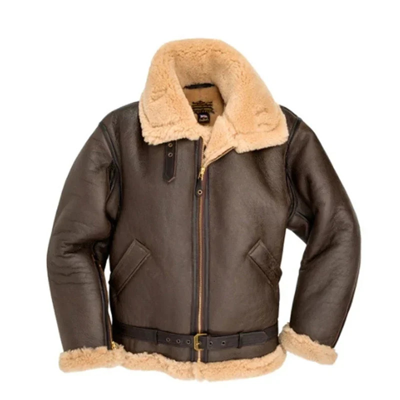 Winter Bomber Leather Jacket Men Sheep Shearling Lambskin Warm Jackets Parka Pilot Mens Natural Sheepskin Fur Coat 250225