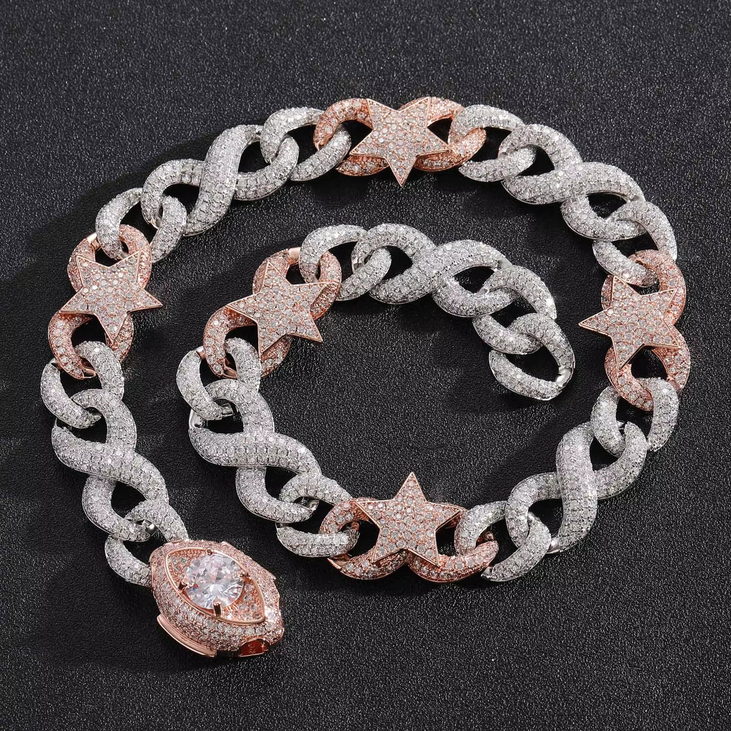 Wholesale White Gold Plated Rhie Hip Hop Moon Iced Out Mossanite Cuban k Chain Two Tone Jewelry Star Necklace for Men