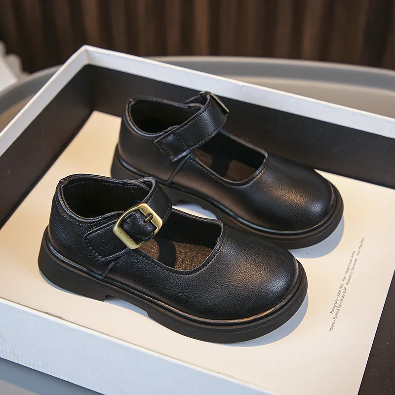 Boys Leather Shoes Soft Fashion Britain Style Black Baby Girls Casual Uniform School Children Versatile Loafer Simple 250303