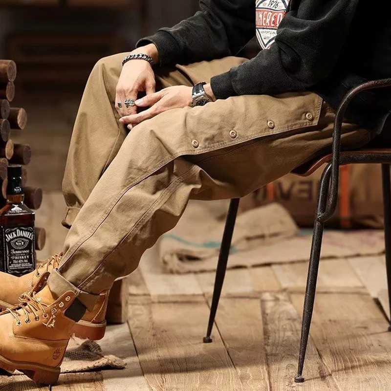 Winter loose casual fully matched retro checkered pants mens elastic waist button cotton sweater mens pantsXJ250303